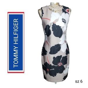 Tommy Hilfiger Beige Floral Midi Dress with Black and White Blooms